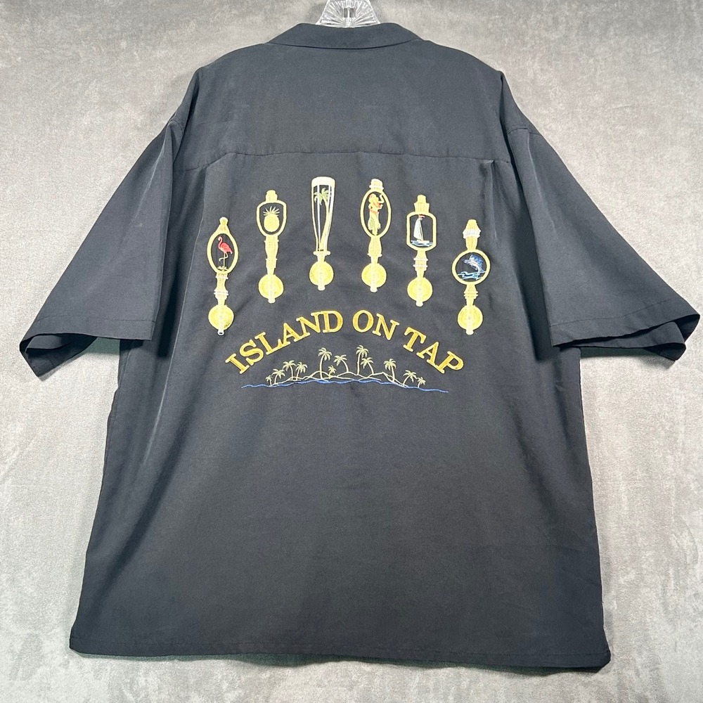 Bamboo Cay Island On Tap Black Embroidered Camp Shirt Mens XL Beer Tap Handles